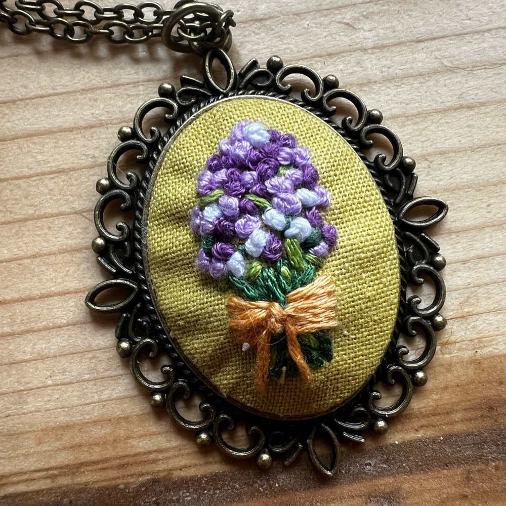 Handmade Floral Embroidered Pendant Necklace